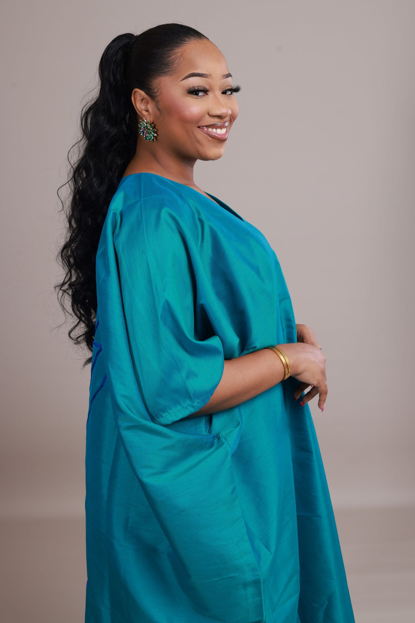 Grand Boubou - Shantung bleu