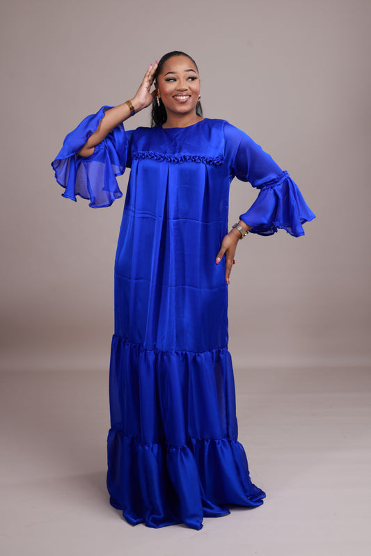 Robe chiffon de soie bleue roi